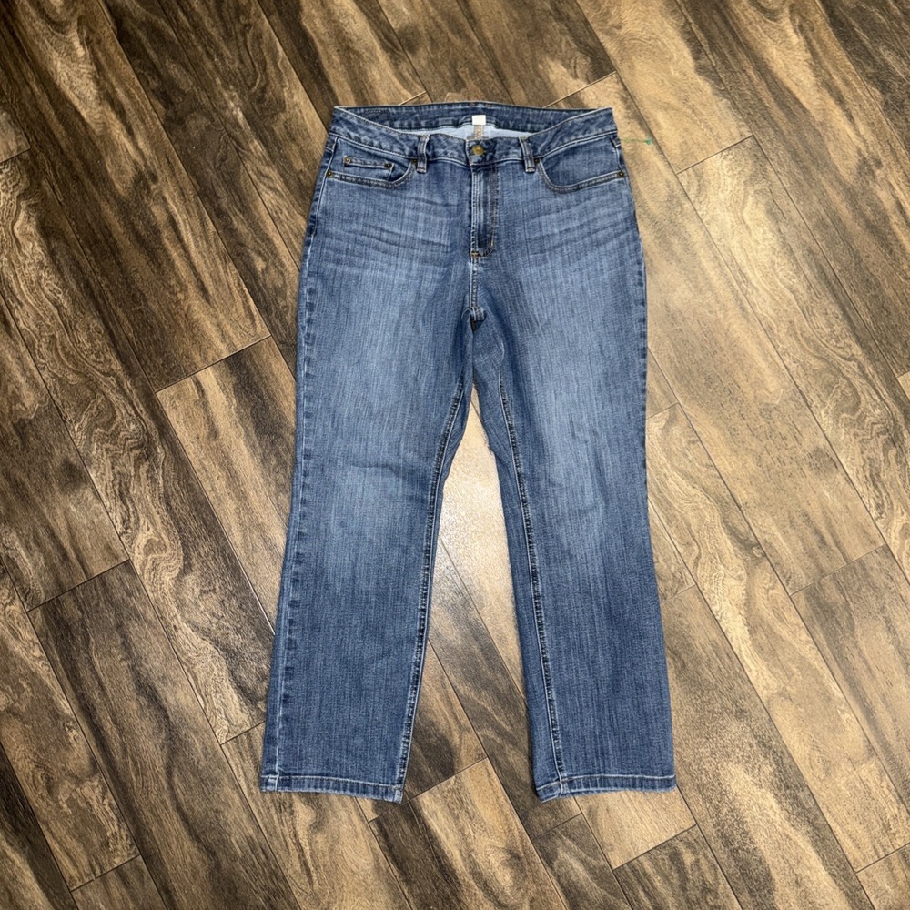 LL Bean Beanflex Straight Leg Favorite Fit Dark Wash Denim Jeans Women's 14 Pet